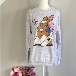 Vintage Gray Sweatshirt with Bunny Graphic